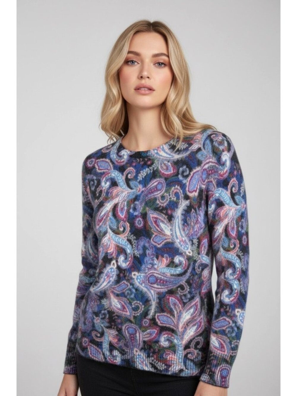 C by Bloomingdale’s Cashmere Paisley Sweater Women’s Small Multicolor 2-Ply